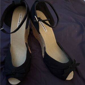Classified Black Peep-Toe Wedges for Women